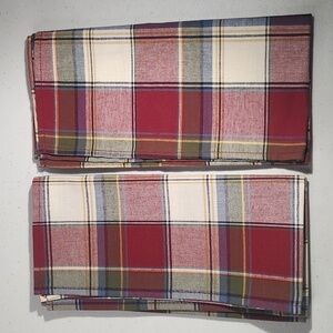 Longaberger Set Of 2 Paprika Plaid Fabric Napkins With Red Stitching